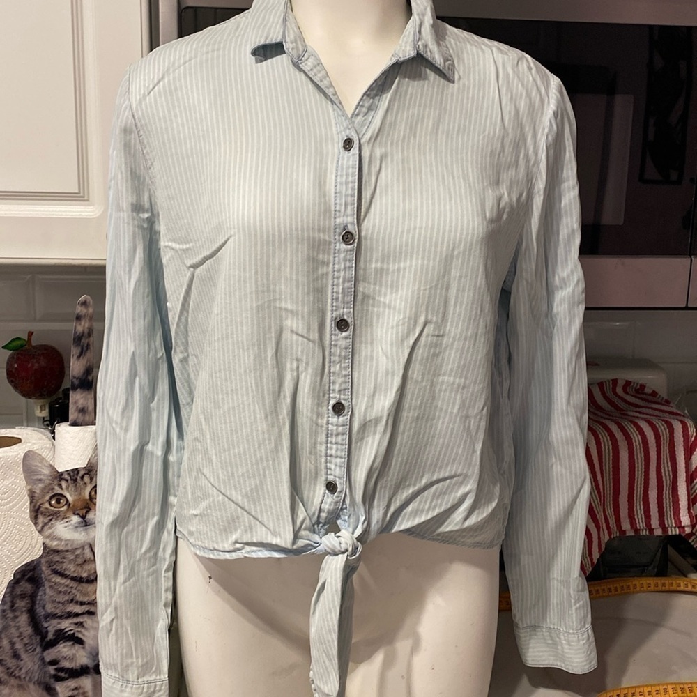 Z women's beachlunchlounge long sleeve button up regular size top L
